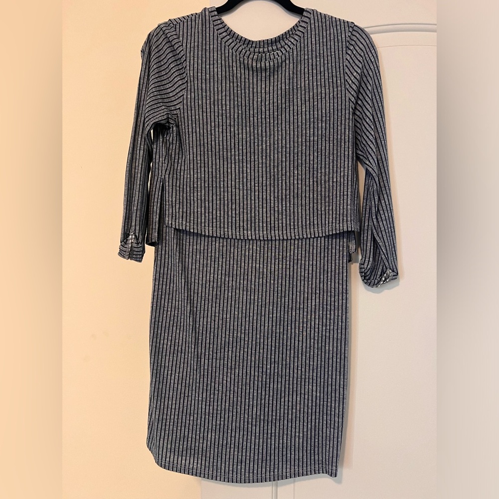 Blue striped dress w/ open back detail